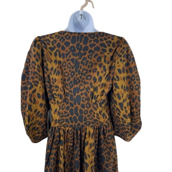 Tuckernuck NEW Leopard Graciela Puff Sleeve Square Neck Midi Dress Size 4 - Picture 7 of 10